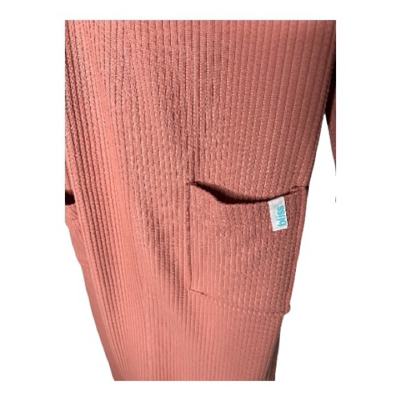 Bliss Ribbed Long Open Front Robe in blush. - Picture 3 of 5